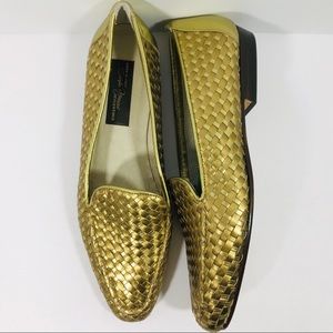 RARE Vintage Sesto Meucci Gold Basket Weave Loafer